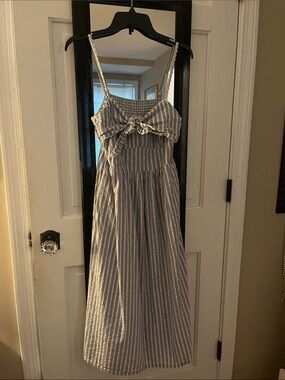Old navy Blue and White Striped Tie-Front Sleeveless Dress medium